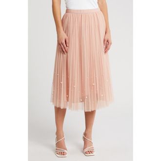 Daniel Rainn Imitation Pearl Tulle Skirt in Blush/Ivory at Nordstrom Rack, Size X-Small