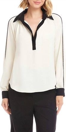 Karen Kane Colorbock Edge Stitch Top In Cream/black