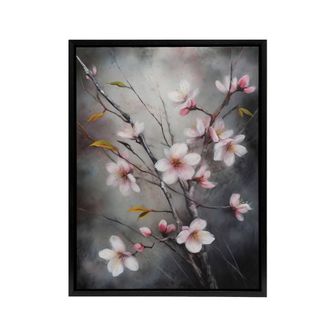 Artery8 Cherry Blossom Tree Branch Framed Canvas Wall Art Print in Grey | Size: W24 x H32