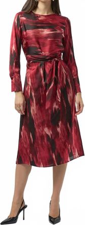 Joseph Ribkoff Abstract Print Belted 3/4 Sleeve Fit And Flare Dress In Black