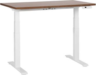Beliani Beliani - Escritorio De Altura Regulable El&eacute;ctrico Oficina Moderna Patas Cuadradas 120 X 72 Cm Tablero Madera Oscura Soporte De Acero Blanco Destines