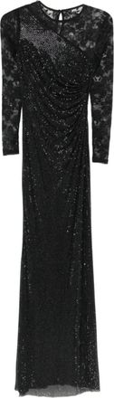 Self Portrait Abito lungo con strass a maniche lunghe - Nero