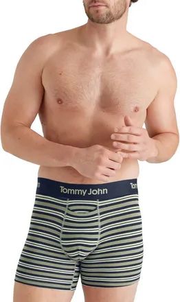 Tommy John Second Skin 4-Inch Boxer Briefs in Oil Green Varsity Stripe at Nordstrom, Size Medium