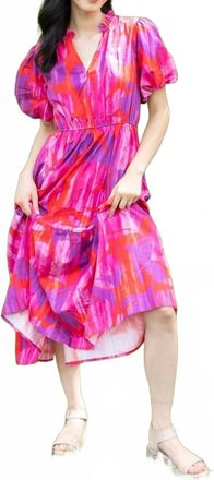 Peach Love California Bright Floral Delight Tiered Dress In Pink/purple