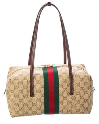 Gucci Melrose Medium Gg Coated Canvas & Leather Boston Bag