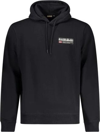 Napapijri Zwarte Katoenen Hoodie Sweatshirt met Logoprint - Heren - Hoodies - Zwart - 2XL - Katoen - Hoodies & sweatvesten