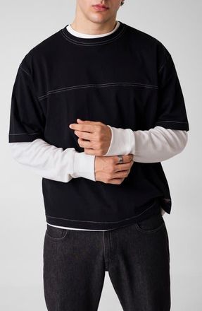 Guess Contrast Stitch Boxy T-Shirt in Jblack-Black at Nordstrom, Size Large