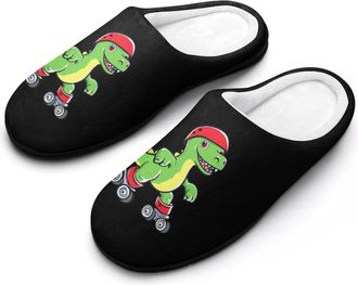 Generic Rollerskating Dinosaur Cotton Slipper for Women Indoor Outdoor House Shoes Anti-Skid Slippers with Rubber Sole