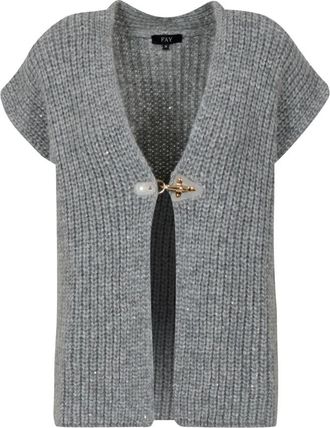 Fay Mouwloze Cardigan met Pailletten - Dames - Vesten - Grijs - S - Pailletten - Truien & Vesten