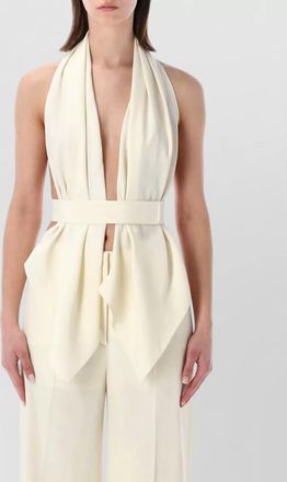 Alberta Ferretti belted halterneck top draped front open back