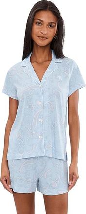 Lauren Ralph Lauren Knit Short Sleeve Notch Collar Boxer Pajama Set Womens Pajama Sets Blue Paisley : LG (US 12-14), Cotton