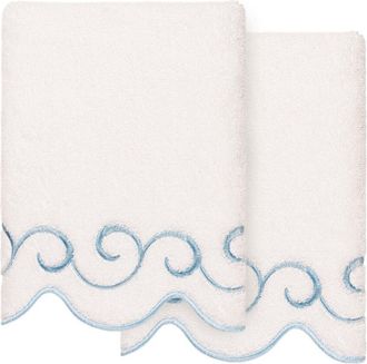 Linum Home Textiles 100% Turkish Cotton Simplicity Scallop 2Pc Embellished Hand Towel Set