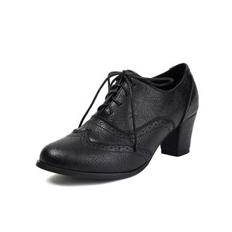 Generic Womens Lace Up Vintage Brogues Chunky Heel Platform Dress Shoes Round Toe PU Leather Casual Shoes,Black,7.5 UK