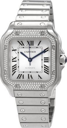 Cartier Santos De Cartier Medium Model Automatic Diamond Watch W4SA0005