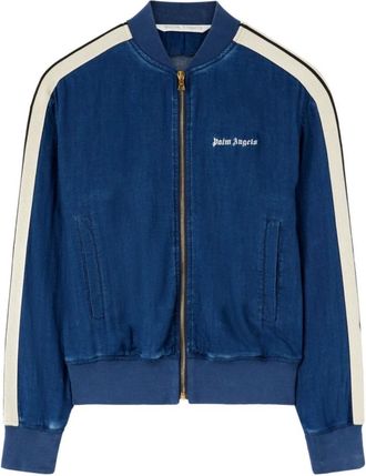 Palm Angels Zip-throughs, female, Blue, Size: S Blue Chambray Bomber Jacket