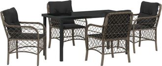 vidaXL Garden Dining Set with Cushion 5 pcs Grey Poly rattan vidaXL