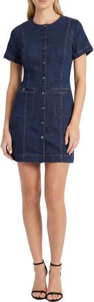 Maggy London Short Sleeve Button Front Denim Sheath Dress in Blue Denim at Nordstrom Rack, Size 10
