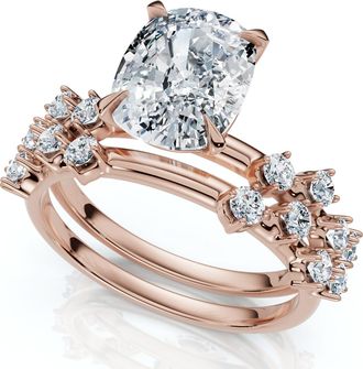 Pompeii3 Certified 2 1/2Ct Cushion Diane Engagement Bridal Set 14k Gold or Pt Lab Grown