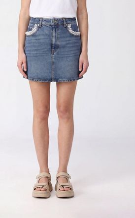 Ganni Minigonna a tubino in denim a vita alta con inserti in pizzo