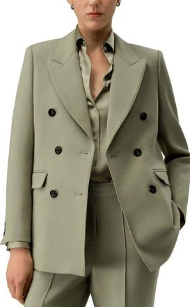 LilySilk Womens Silk-Wool Blend Double Breasted Lapel Blazer in Laurel Oak at Nordstrom, Size 10