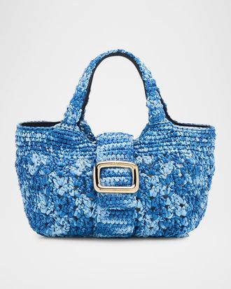 Roger Vivier Grand Viv Choc Crochet Raffia Top-Handle Bag