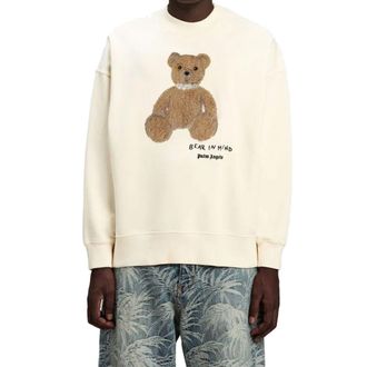 Palm Angels Bear-Embroidered Cotton Sweatshirt - White