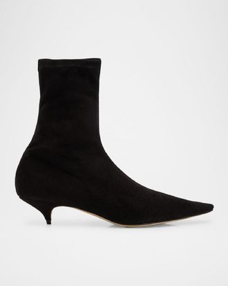 The Row Liisa Suede Kitten-Heel Booties