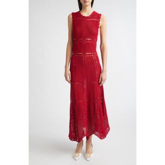Erdem Flared Crochet Cotton Midi Dress in Ruby Red at Nordstrom, Size Medium