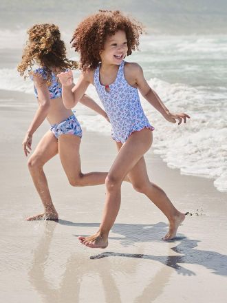 Vertbaudet Badeanzug Retro-Look mit Blumen M&auml;dchen himmelblau