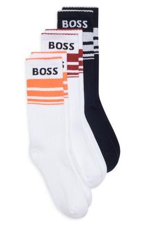 BOSS 3-Pack Logo Stripe Ribbed Crew Socks in Open Miscellaneous at Nordstrom Rack, Size 7-13