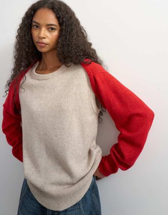 Topshop maglione lavorato multiforme in neutro e rosso-Multicolore