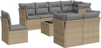 vidaXL Set De Sof&aacute;s De Jard&iacute;n 9 Pzas Con Cojines Rat&aacute;n Sint&eacute;tico Beige Vidaxl