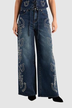 NASTY GAL Western Baggy Studded Denim Jeans in Authentic Midwash at Nordstrom, Size 12