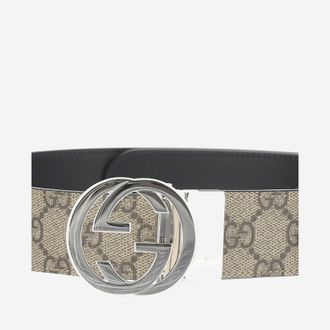 Gucci Mens Reversible Belt, Beige Polyurethane
