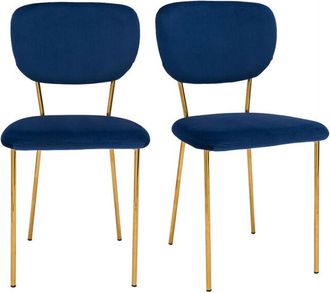 Miliboo Sedie design in velluto Blu e struttura in metallo Dorato set di 2 LEPIDUS