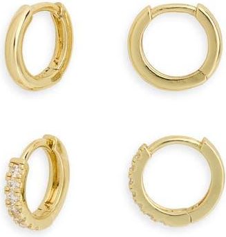 Nordstrom Rack 2-Piece 8mm Huggie Hoop Earrings Set in Clear- Gold at Nordstrom Rack