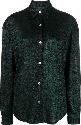 Jean Paul Gaultier 1980s lam&eacute;-effect button-up shirt - women - Viscose/Polyester/Polyamide - 42 - Green