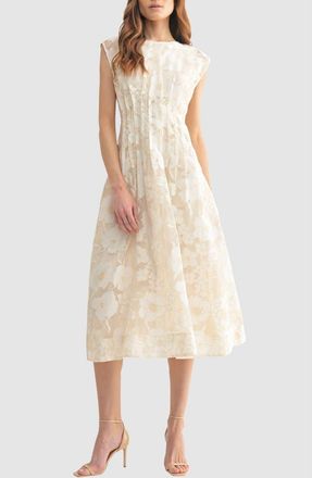 Mila Mae Floral Cap Sleeve Cinched Waist Fit & Flare Midi Dress in Cream at Nordstrom Rack, Size X-Large