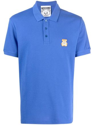 Moschino logo-patch polo shirt - men - Cotton - 46 - Blue