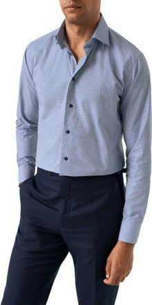 Eton Contemporary Fit Check Organic Cotton Dress Shirt in Dark Blue at Nordstrom, Size 16.5