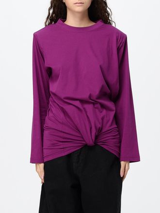 Balenciaga Long-Sleeved Draped T-Shirt with Padded Shoulders and Crew Neck