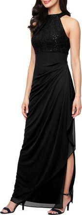 Alex Evenings Lace & Sequin Sleeveless Gown in Black at Nordstrom, Size 10