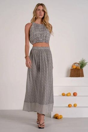 Elan Elastic Bottom Halter Top In Black Zina