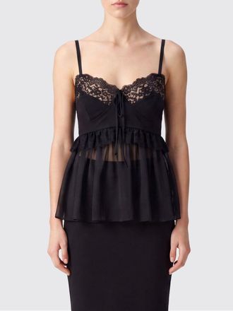 Chlo&eacute; Top da sera in pizzo e tulle plissettato con spalle scoperte