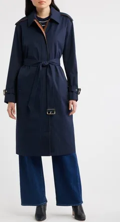Michael Kors Belted Trench Coat in Midnight at Nordstrom, Size X-Small