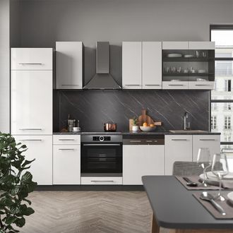 Vicco Mueble De Cocina Fame-line, Blanco Brillo/antracita, 300 Cm Sin Encimera