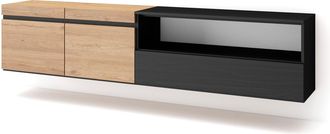 Skraut Home Skraut Home - Mueble Tv, Televisi&oacute;n, Muebles De Sal&oacute;n, Almacenaje, 200x45x35cm, Para Tv Hasta 80, Colgado, Suspendido, Estilo Moderno, Roble Y Negro