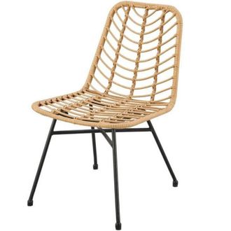 OEM Lot De 2 Chaises De Jardin - Imitation Rotin Naturel - Structure Acier - L63,5 X H 86 X P 48 Cm