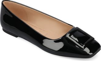 Journee Collection Zimia Square Buckle Flat in Patent/black at Nordstrom Rack, Size 8.5