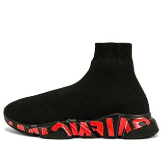 Balenciaga Speed 2.0 Sneakers Black Knit with Red Graffiti and Black Sole Unit 645334W2DBY1016